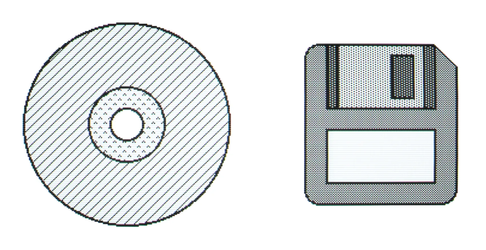 A Blue-Ray disc and a Floppy disc.