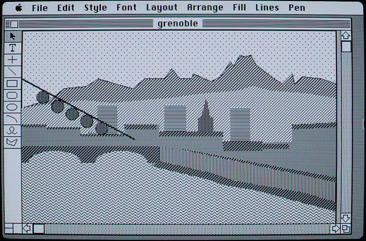 Article Illustration: Grenoble drawn using MacDraw F6IDE style.